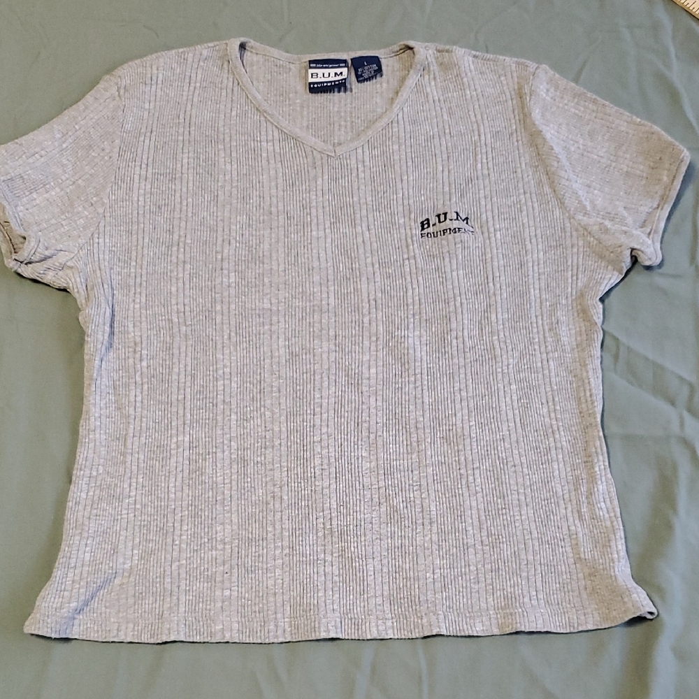 VINTAGE  B.U.M. Equipment Gray V-Neck T-Shirt